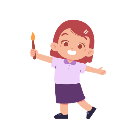 Girl Holding Paint Brush In Right Hand  イラスト