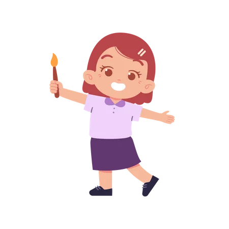 Girl Holding Paint Brush In Right Hand  イラスト