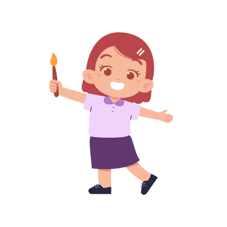 Girl Holding Paint Brush In Right Hand  Illustration