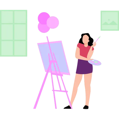 The Girl Is Holding A Painting Palette Illustration