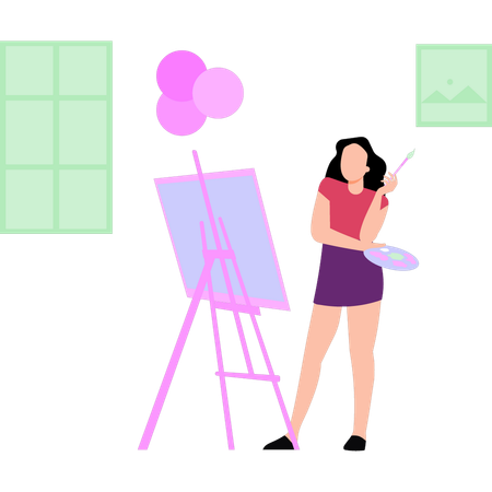 Girl holding painting palette  Illustration