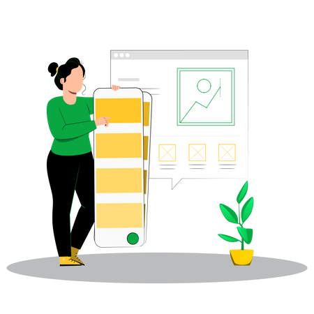 Girl holding palette of colors in design studio  Illustration