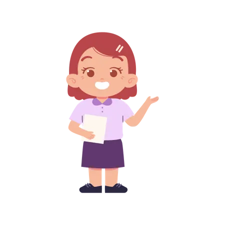 Girl Holding Paper While Showing Something Right  Illustration