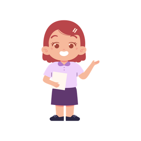 Girl Holding Paper While Showing Something Right  Illustration