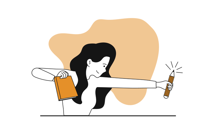 Girl holding pencil and book  Illustration