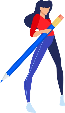 Girl holding pencil while giving standing pose  Illustration