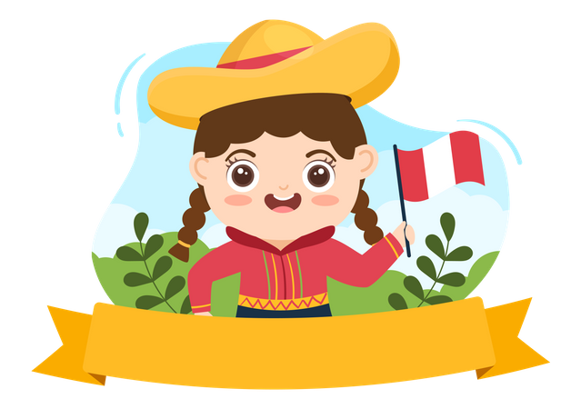 Girl Holding Peru Flag on Independence day  Illustration