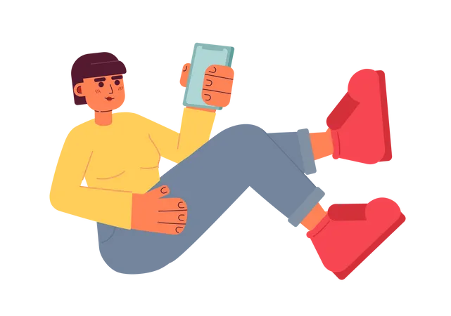 Girl holding phone sitting with legs up  Illustration