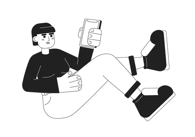 Girl holding phone sitting with legs up  Illustration