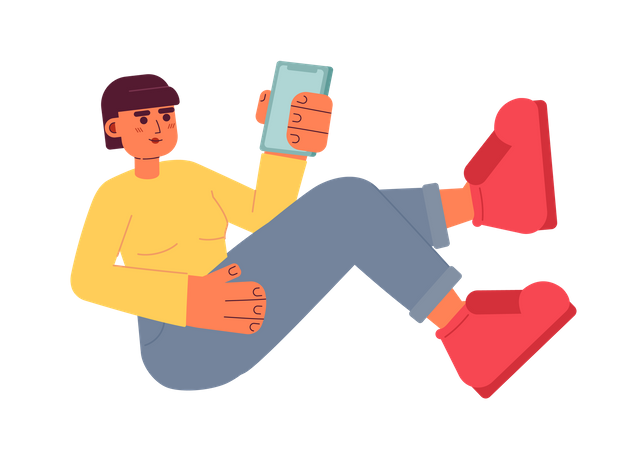 Girl holding phone sitting with legs up  Illustration