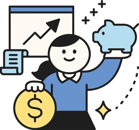 Girl holding piggy bank while getting financial profit  Illustration