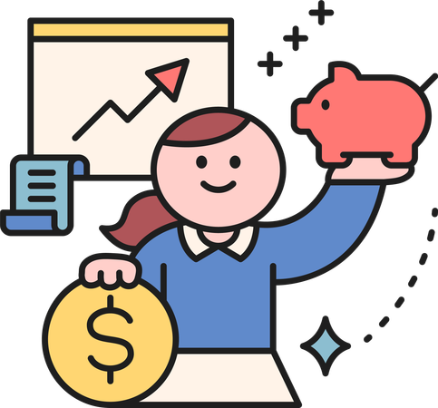 Girl holding piggy bank while getting financial profit  Illustration