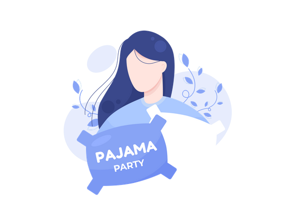 Girl holding pillow in Pajama party Illustration