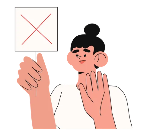 Cartoon Vector Illustration Of Stop C Human Character Hold Placard In Hand Test Question Choice Hesitate Dispute Opposition Choice Dilemma Opponent View Illustration