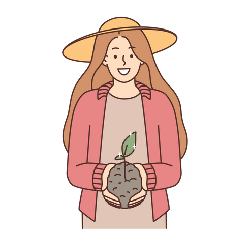 Girl holding plant  Illustration
