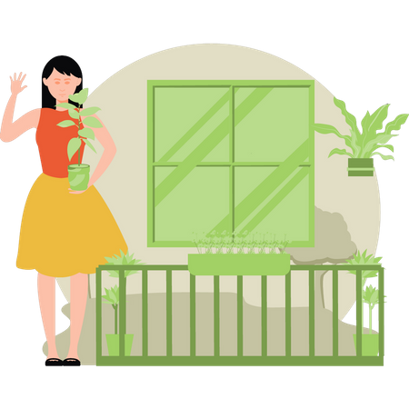 Girl holding plant  Illustration