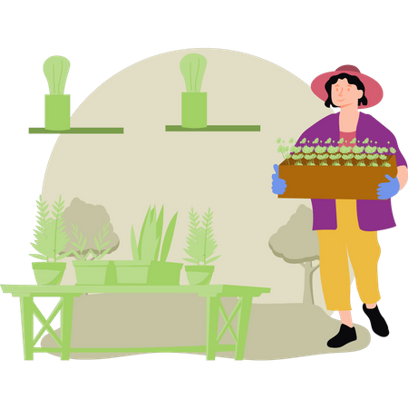 Girl holding plant  Illustration