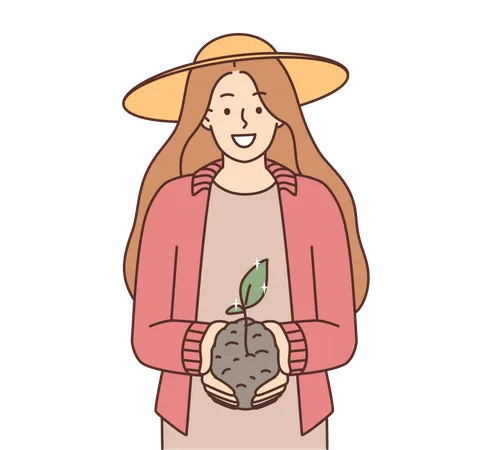 Girl holding plant  Illustration