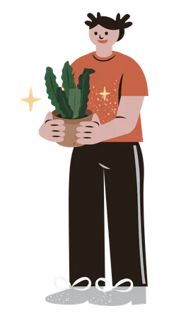 Girl Holding Plant  Illustration