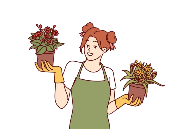 Girl holding plant pot  Illustration