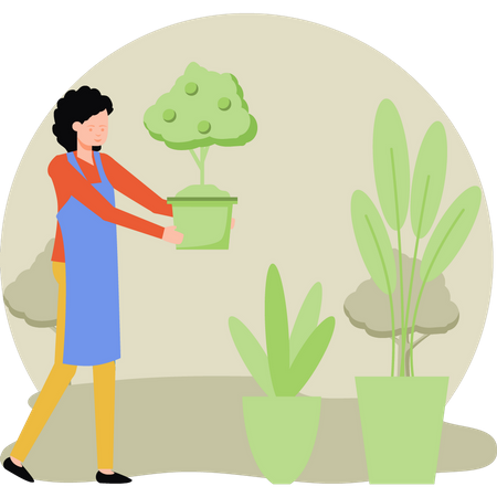 Girl holding plant pot  Illustration