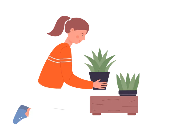 Girl holding plant pot  Illustration