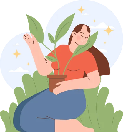 Girl holding plant pot  Illustration