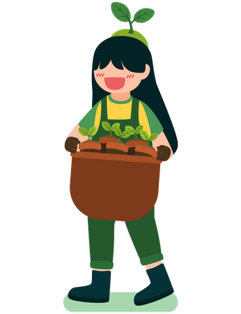 Girl holding plants pot  Illustration