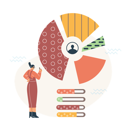Girl holding pointer at pie chart  Illustration