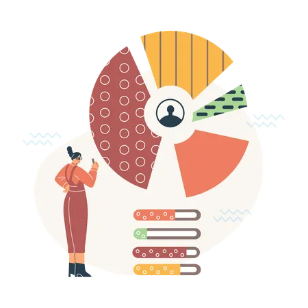 Girl holding pointer at pie chart  Illustration
