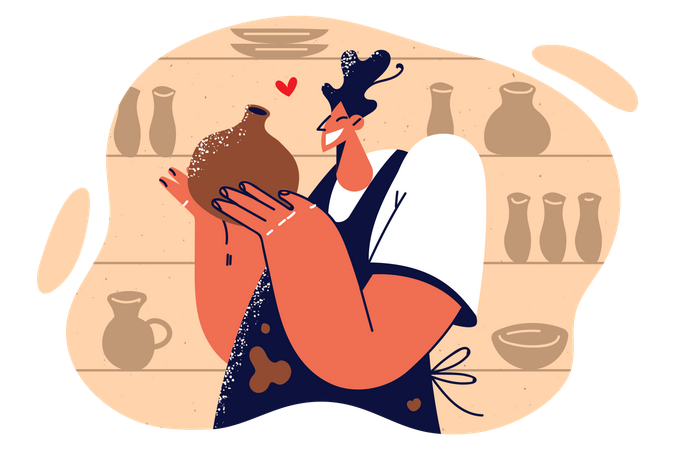 Girl holding pottery jar  Illustration