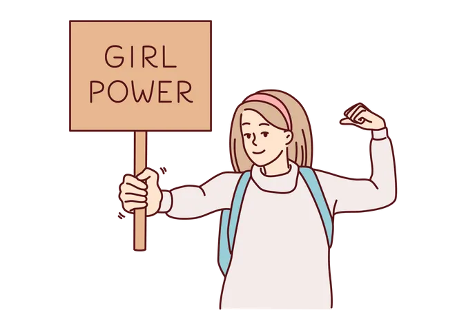 Girl holding girl power board  Illustration