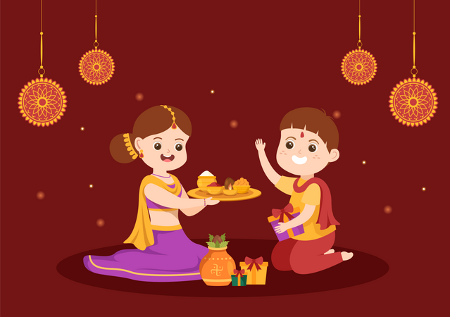 Girl Holding Puja Thali  Illustration