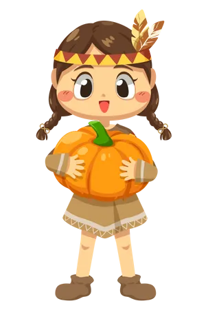 Girl holding pumpkin Illustration