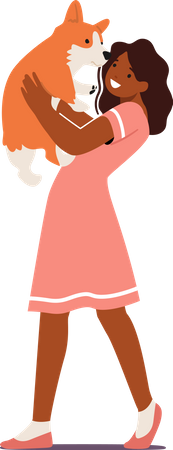 Girl Holding Puppy on Hands Illustration