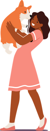 Girl Holding Puppy on Hands  Illustration