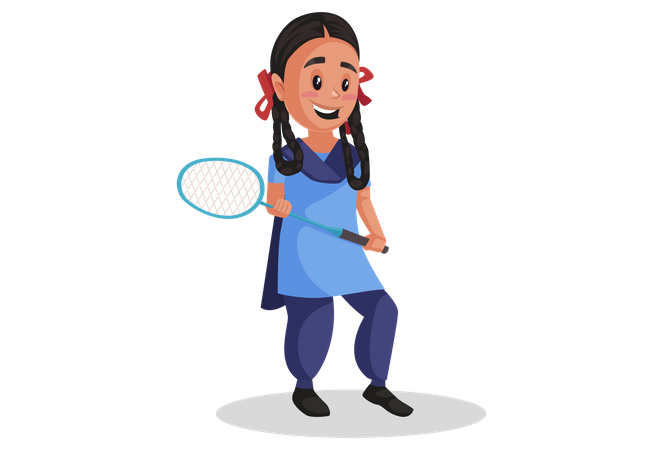 Girl holding racket in her hand Illustration