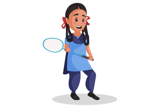 Girl holding racket in her hand  Illustration