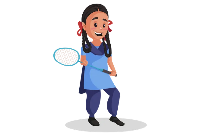 Girl holding racket in her hand  Illustration