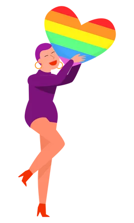Girl holding rainbow heart Illustration