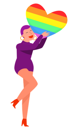 Girl holding rainbow heart  Illustration