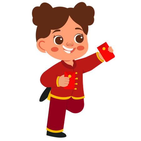 Girl holding red envelope  Illustration