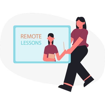 Girl holding remote lessons board  Illustration