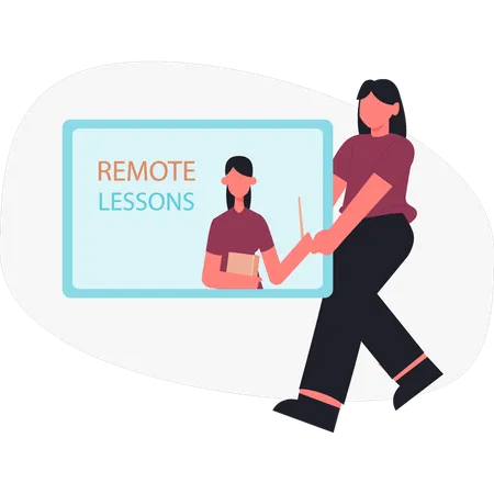 Girl holding remote lessons board  Illustration