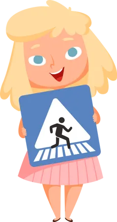 Girl holding road crossing board  Illustration