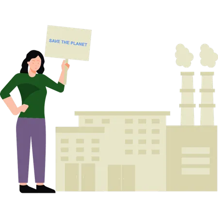 Girl holding Save the Planet board Illustration