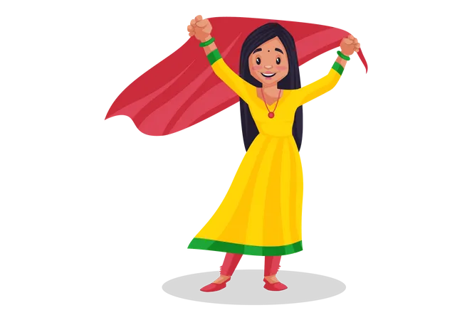 Girl holding scarf in her hand Illustration