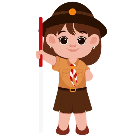 Girl Holding Scout Stick  Illustration