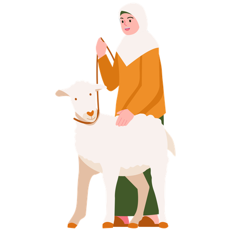 Girl Holding Sheep  Illustration