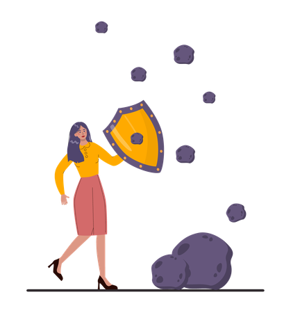 Girl holding shield for protecting herself  Illustration